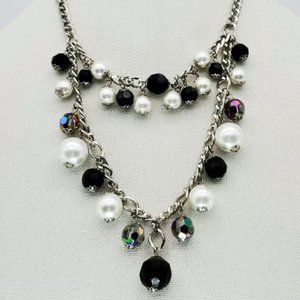 Black & Irridescent Bead Faux Pearl Necklace NEW